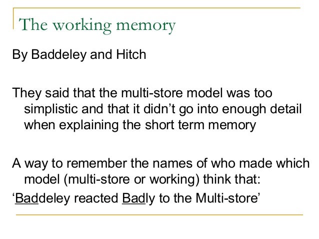 critically evaluate baddeley s working memory model In the course companion, memory models can be found on pp 70 - 76central executive: the part of baddeley & hitchs working memory model responsible for the control and regulation of cognitive ib psychology. critically evaluate baddeley s working memory model In the course companion, memory models can be found on pp 70 - 76central executive: the part of baddeley & hitchs working memory model responsible for the control and regulation of cognitive ib psychology.