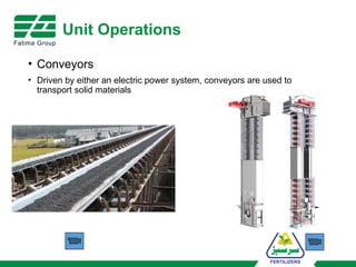 Unit Operations
• Conveyors
• Driven by either an electric power system, conveyors are used to
transport solid materials
 