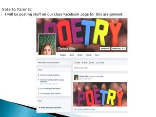

I will be posting stuff on our class Facebook page for this assignment:

 