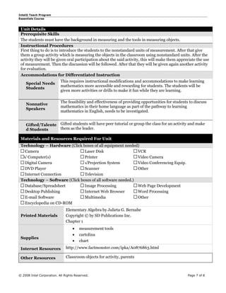 Unit plan measurement