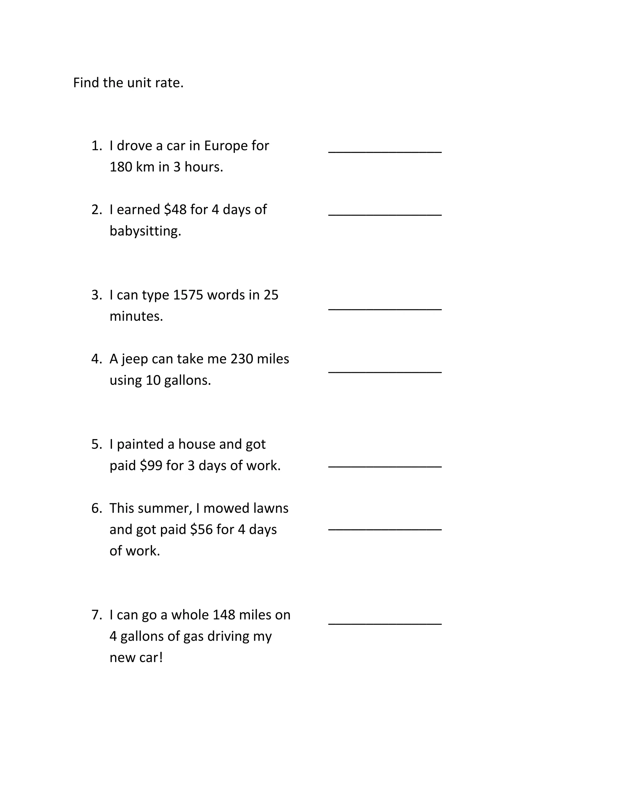 Math word problems on rates and unit rates | PDF