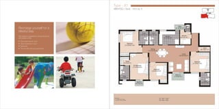 Recharge yourself for a 
blissful stay 
Get ready to experience living where joy 
and peace unite 
•  Open lawn tennis court  
•  Open badminton court 
•  Sand pits 
•  Tot-lots with kids play equipment 
Type - X1 
4BR4TSQ + Store : 1870 sq. ft. 
Please Note: 
1)  * Indicates mirror image 
2)   Floor No 13 does not exist 
D1: G01*-1201*  
D2: G02-1202 
 