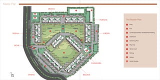 N 
ATHENA 
GRACES 
HELENA 
DIONE 
9 
8 
8 
8 
9 
9 
Agora 7 Agora 
3 3 
3 
6 
1 
2 
Quadra 
Master Plan 
BELLONA 
FORTUNA 
CASSANDRA 
EUROPA 
10 
8 
8 
4 
5 
6 
The Master Plan 
1 Entry 
2 Exit 
3 Landscaped Greens with Basement Parking 
4 Clubhouse 
5 Swimming Pool 
6 Play Area 
7 Tennis Court 
8 Parking 
9 School 
10 Social Housing 
 