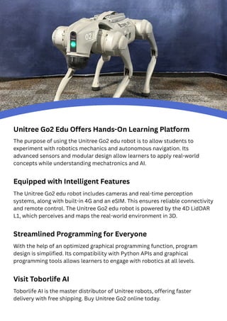 Unitree Go2 Edu Shaping the Future of Learning | PDF