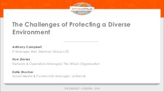 The Challenges of Protecting a Diverse
Environment
Anthony Campbell
IT Manager, Ben Sherman Group LTD
Huw Davies
Network & Operations Manager, The Wilson Organisation
Katie Drucker
Social Media & Community Manager, Unitrends
 