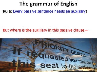 The grammar of English Rule :  Every passive sentence needs an auxiliary !  But where is the auxiliary in this passive clause –  