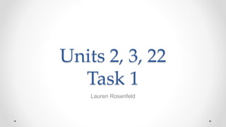 Units 2, 3, 22
Task 1
Lauren Rosenfeld
 