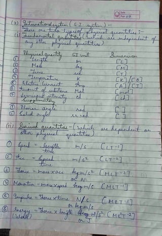 Units and Measurements for class 11 shor notes | PDF