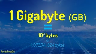 109 bytes
or
1,073,741,824bytes
1 Gigabyte (GB)
14
fb/itsAhmadZia
 