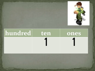 hundred ten ones
1 1
 