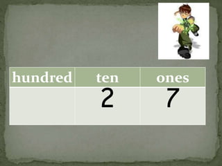 hundred ten ones
2 7
 