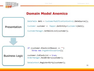 Settembre 2011Unit Test
11
Domain Model Anemico
Presentation
Business Logic
 