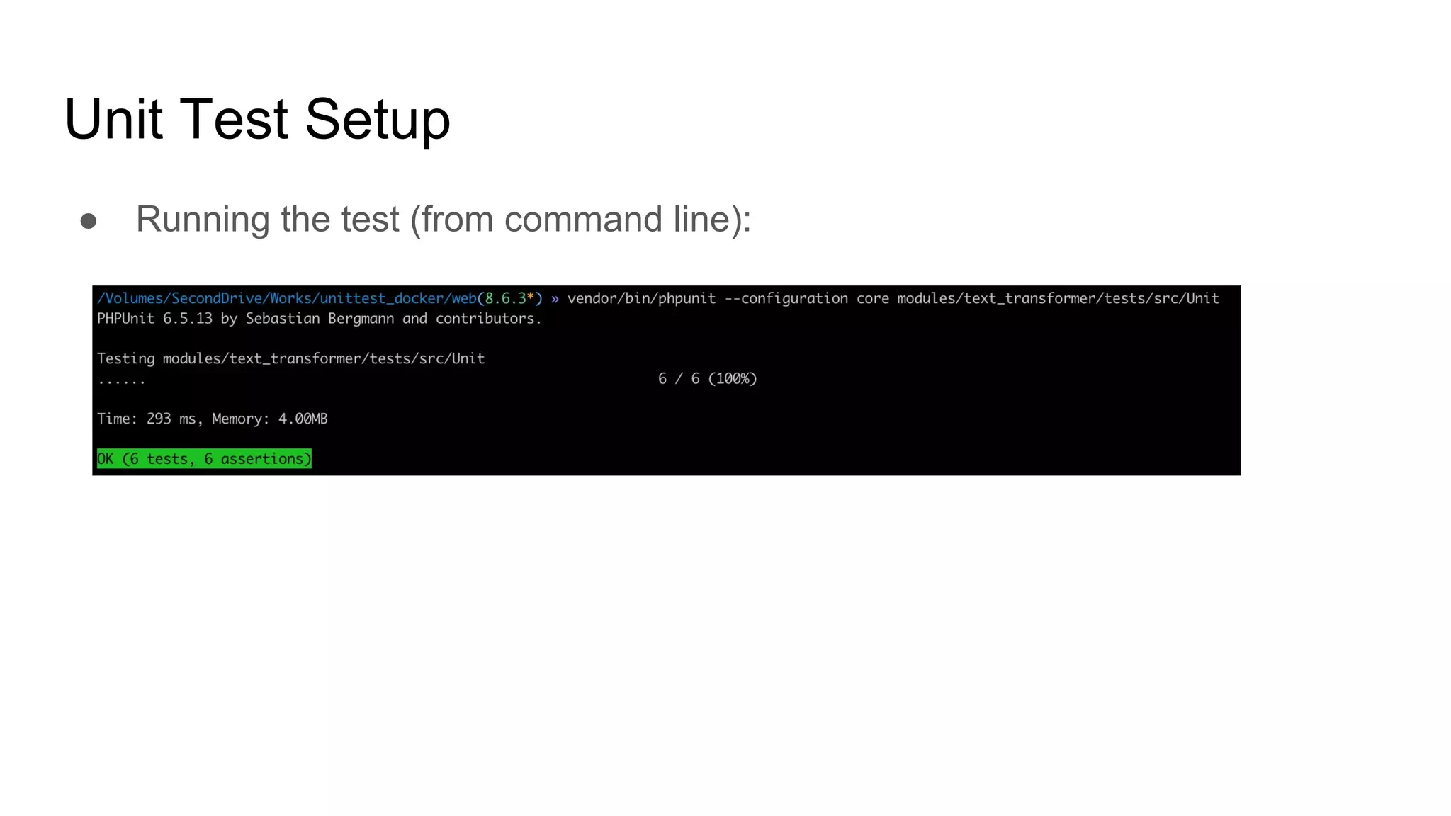 Unit Test Setup
● Running the test (from command line):