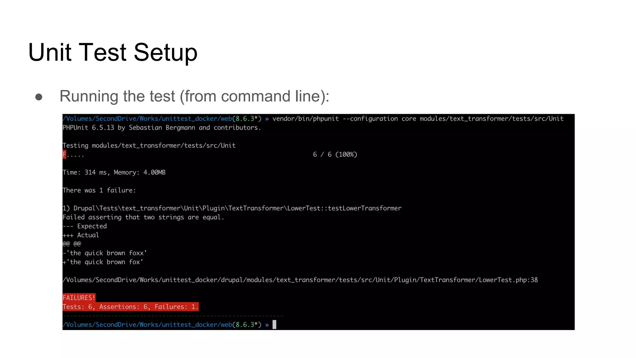 Unit Test Setup
● Running the test (from command line):
