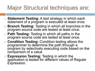 Unit Testing Techniques:
Functional testing techniques:
These are Black box testing techniques
which tests the functionali...