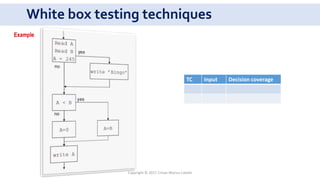 White box testing techniques
Example
TC Input Decision coverage
Copyright © 2017 Crisan Marius Catalin
 