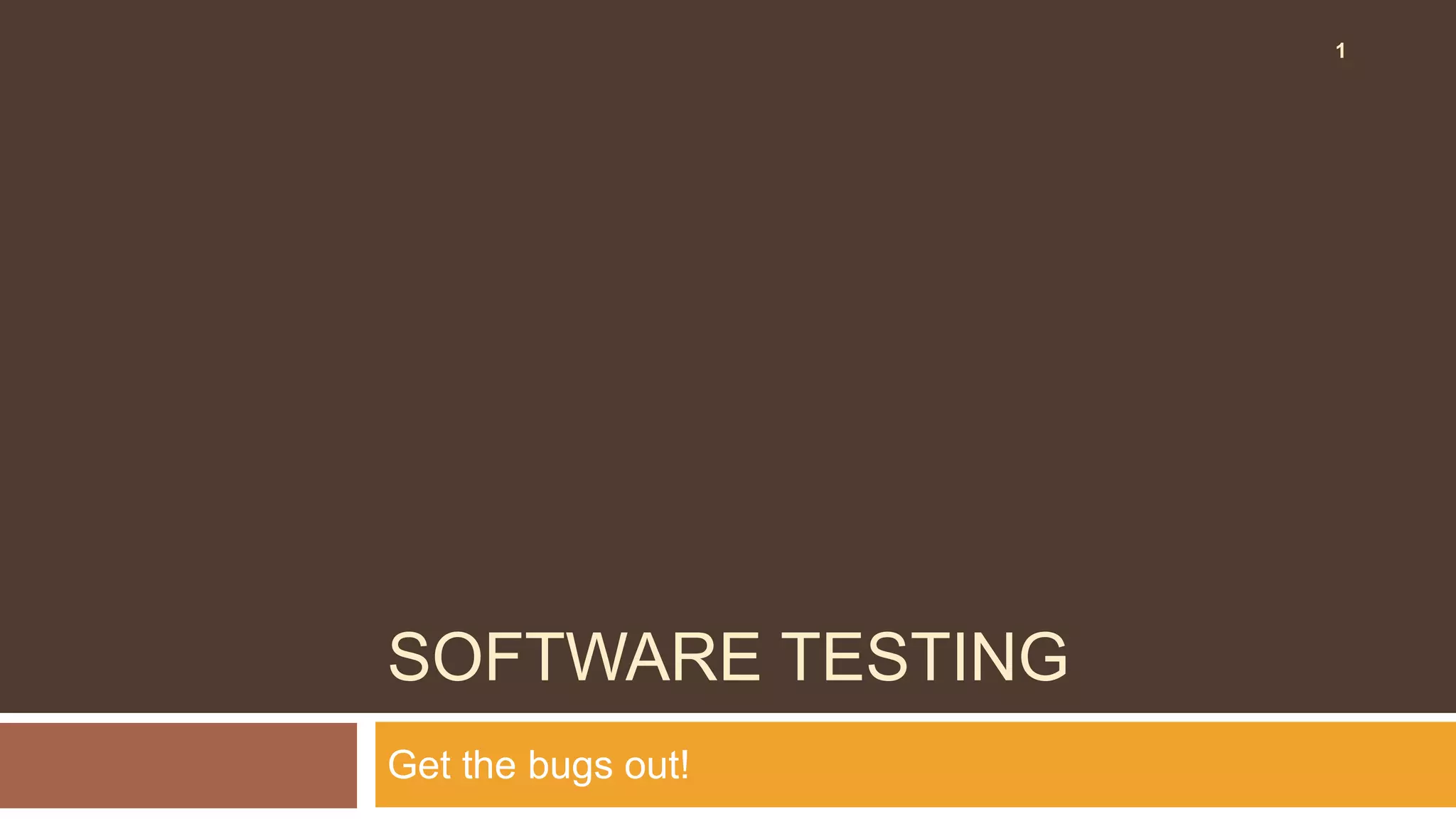 SOFTWARE TESTING
Get the bugs out!
1
 
