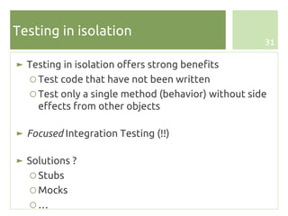 Isolation Testing Mocking Unit testing and scaffolding | PDF