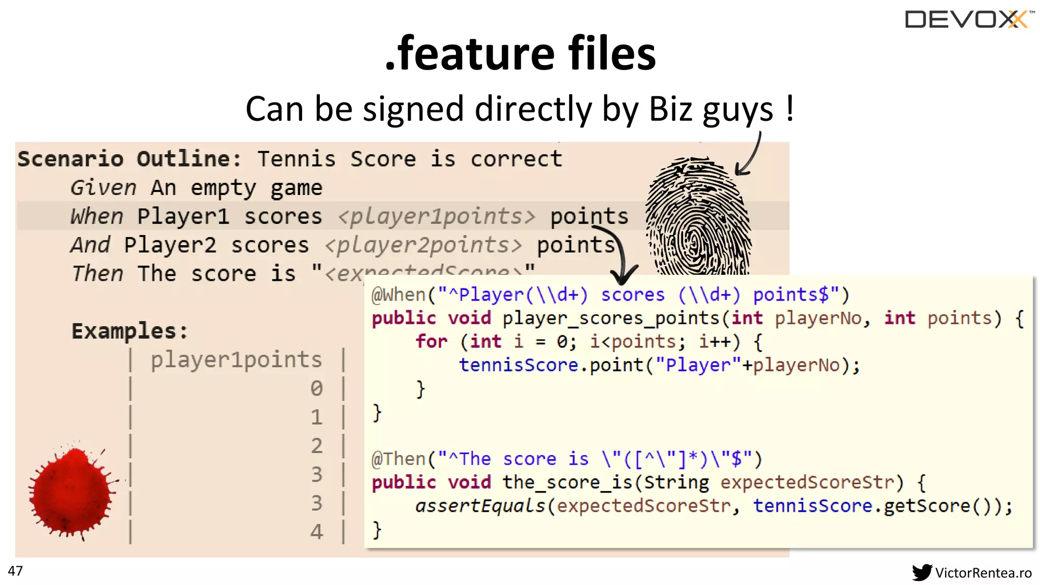 47 VictorRentea.ro
Can be signed directly by Biz guys !
.feature files
 