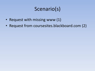 Scenario(s)Request with missing www (1)Request from coursesites.blackboard.com (2)