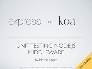 UNITTESTING NODE.JS
MIDDLEWARE
By Morris Singer
This work is licensed under a Creative Commons Attribution-ShareAlike 4.0 International License.
express and
ES15
Edition!
 