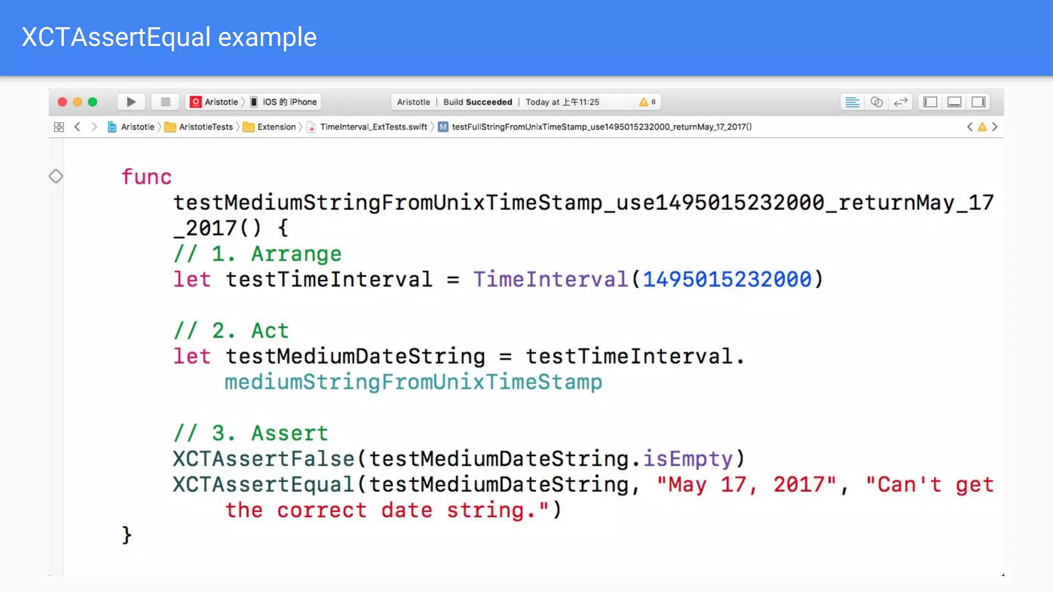 XCTAssertEqual example 