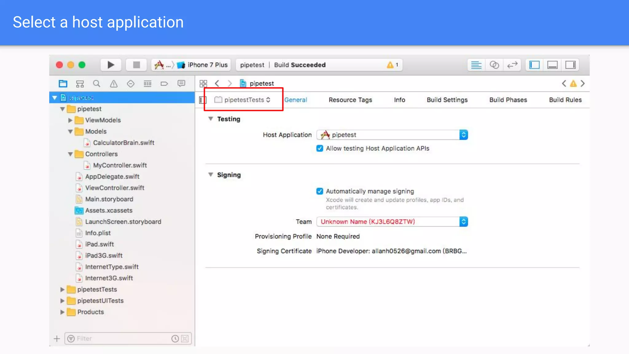 Select a host application 