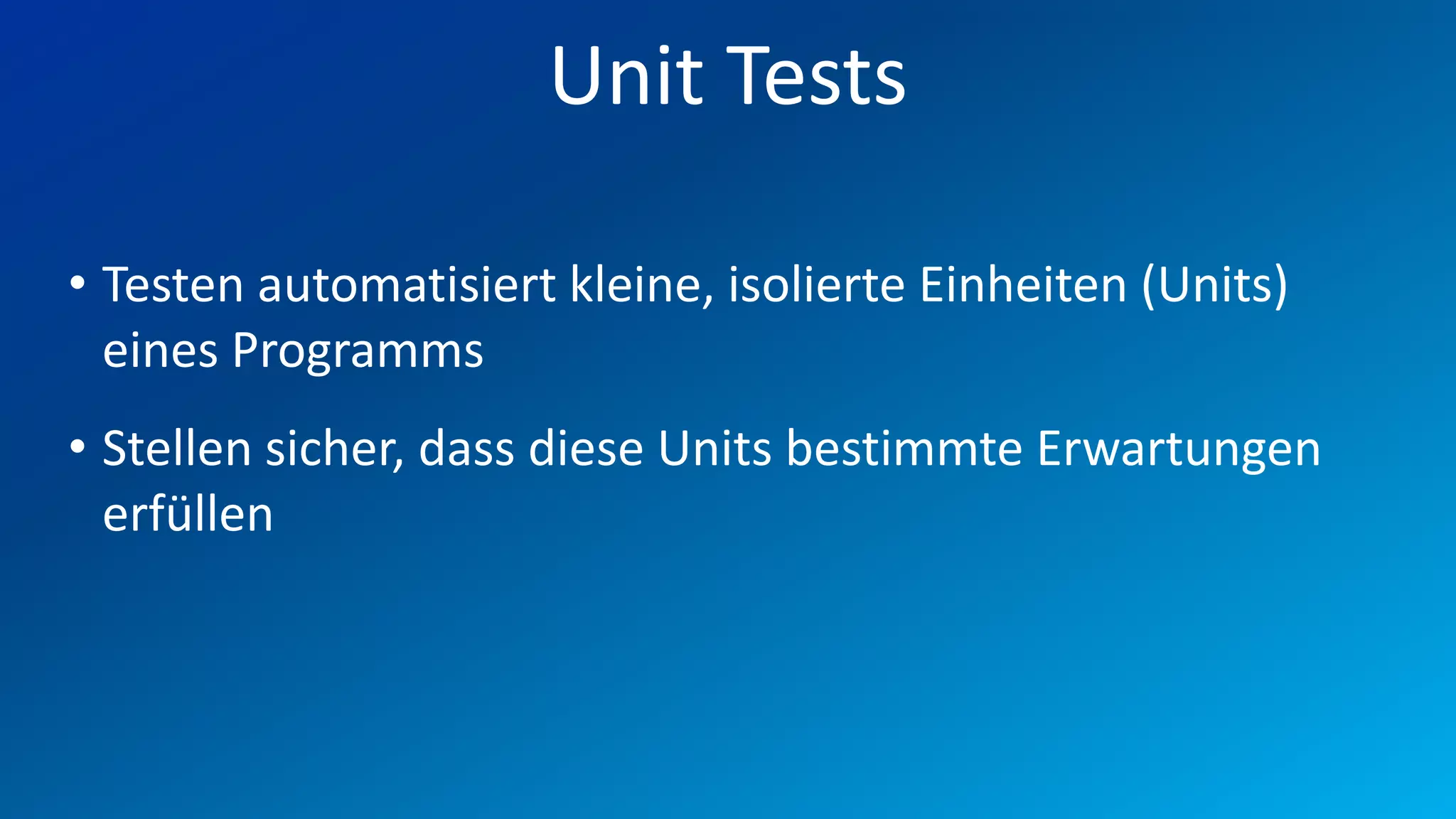 FIO® SYSTEMS AG
                      Unit Tests

• Testen automatisiert kleine, isolierte Einheiten (Units)
  eines Programms
• Stellen sicher, dass diese Units bestimmte Erwartungen
  erfüllen
 