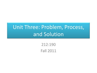 Unit Three: Problem, Process, and Solution 212:190 Fall 2011 