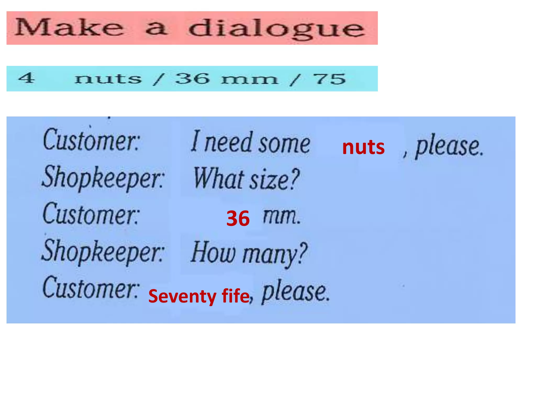 nuts
36
Seventy fife
