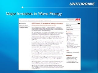 Major Investors in Wave Energy
 