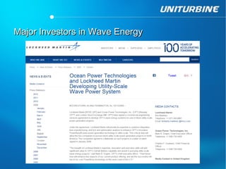 Major Investors in Wave Energy
 