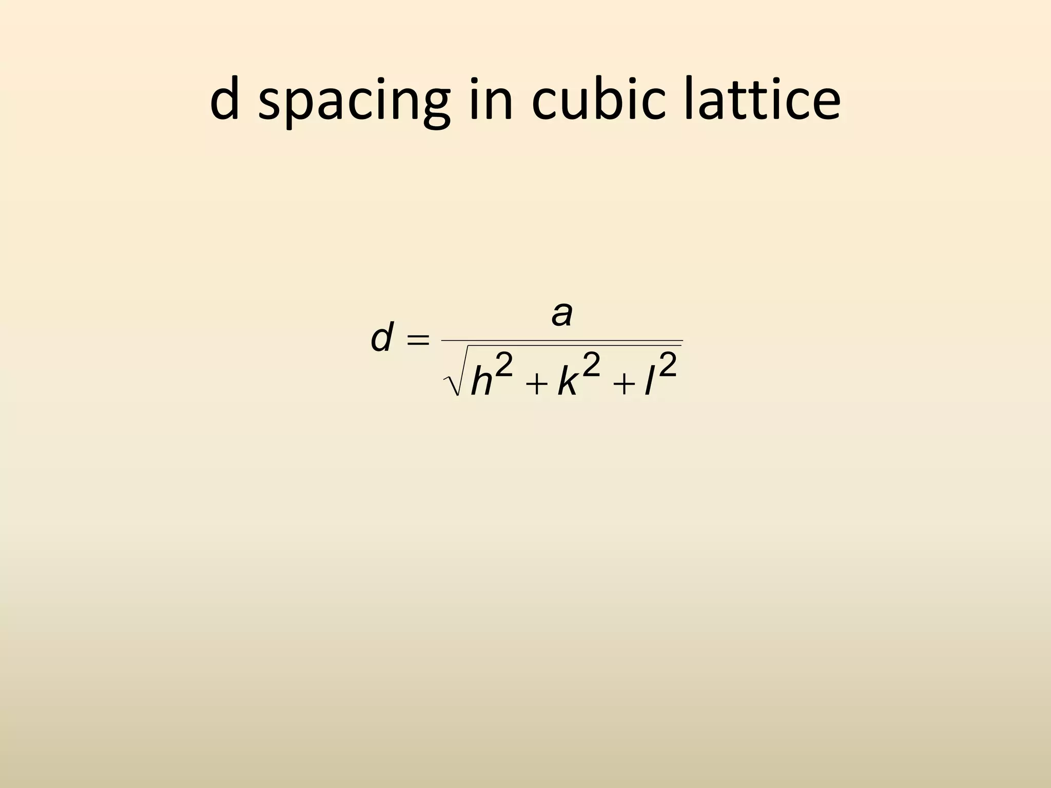 d spacing in cubic lattice


               a
      d
          h2   k2   l2
 