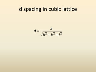 d spacing in cubic lattice


               a
      d
          h2   k2   l2
 
