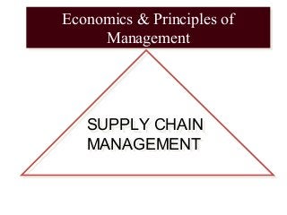 Economics & Principles of
Management
Economics & Principles of
Management
SUPPLY CHAIN
MANAGEMENT
SUPPLY CHAIN
MANAGEMENT
 
