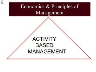 Economics & Principles of
Management
Economics & Principles of
Management
ACTIVITY
BASED
MANAGEMENT
ACTIVITY
BASED
MANAGEMENT
 