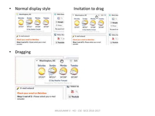 • Normal display style Invitation to drag
• Dragging
ARULKUMAR V - HCI - CSE -SECE 2016-2017
 
