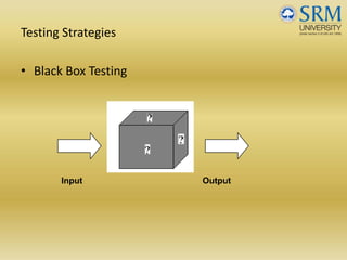 Testing Strategies
• Black Box Testing
Input Output
 