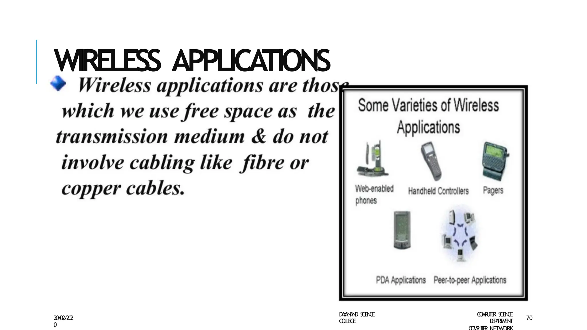 WIRELESS APPLICA
TIONS
D
A
Y
A
N
A
N
D S
CI
E
N
CE
CO
L
L
E
G
E
C
O
M
P
U
T
E
R S
CIE
N
CE
D
E
P
A
R
T
M
E
N
T
20/02/202
0
70
 