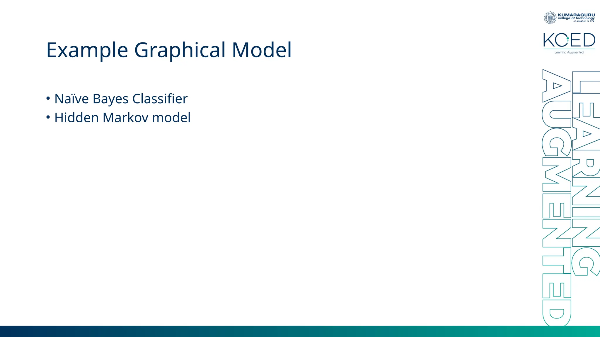 Example Graphical Model • Naïve Bayes Classifier • Hidden Markov model 