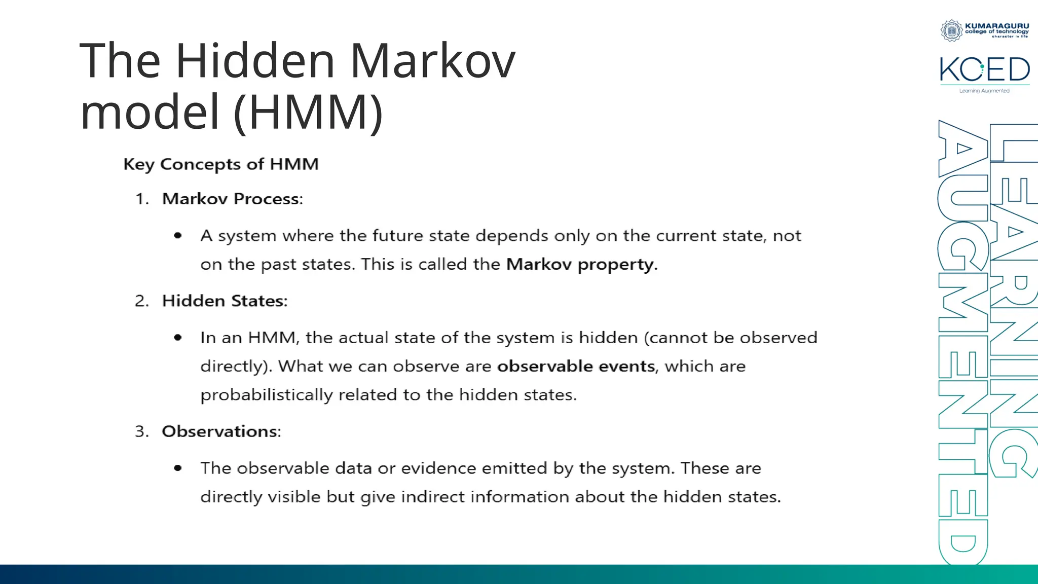 The Hidden Markov model (HMM) 