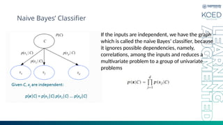 Naive Bayes’ Classifier
If the inputs are independent, we have the graph
which is called the naive Bayes’ classifier, because
it ignores possible dependencies, namely,
correlations, among the inputs and reduces a
multivariate problem to a group of univariate
problems
 