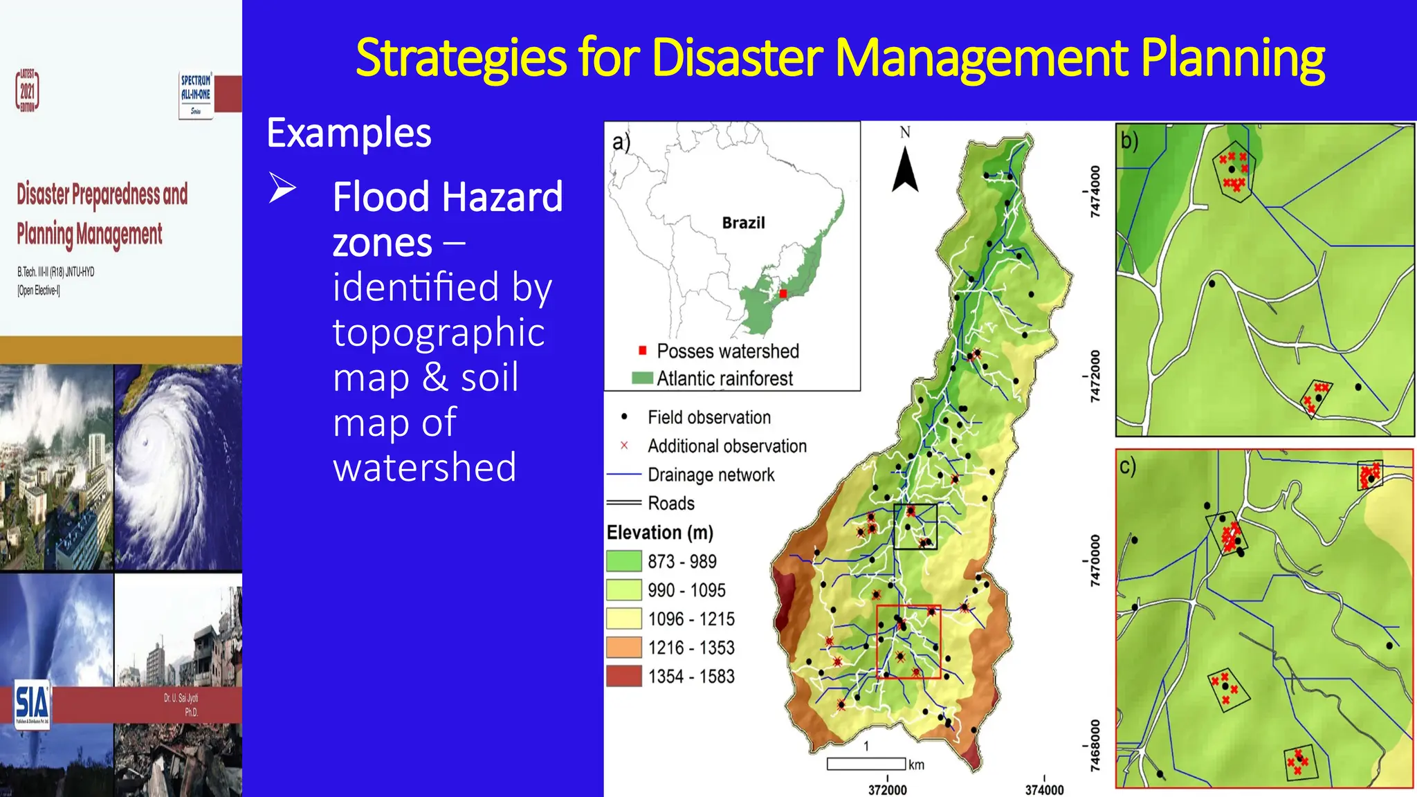 Strategies for Disaster Management Planning
Examples
 Flood Hazard
zones –
identified by
topographic
map & soil
map of
watershed
 