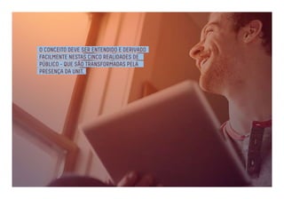 O CONCEITO DEVE SER ENTENDIDO E DERIVADO 
FACILMENTE NESTAS CINCO REALIDADES DE 
PÚBLICO - QUE SÃO TRANSFORMADAS PELA 
PRESENÇA DA UNIT. 
 