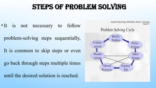 STEPS OF PROBLEM SOLVING
• It is not necessary to follow
problem-solving steps sequentially,
It is common to skip steps or even
go back through steps multiple times
until the desired solution is reached.
 