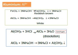 Aluminium: Al3+
Centrifugate
 