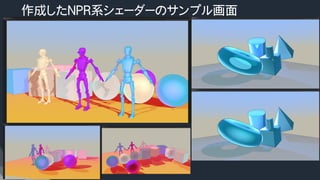 作成したNPR系シェーダーのサンプル画面
 