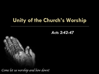Unity of the Church’s Worship Acts 2:42-47 