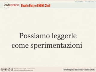 Ubuntu Unity e GNOME Shell




  Possiamo leggerle
come sperimentazioni


                               FlaviaWeisghizzi/LucaFerretti – Ubuntu/GNOME
 