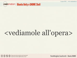 Ubuntu Unity e GNOME Shell




<vediamole all'opera>


                                FlaviaWeisghizzi/LucaFerretti – Ubuntu/GNOME
 